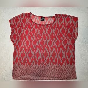 Bobeau Red and Pink Patterned Blouse Size Small